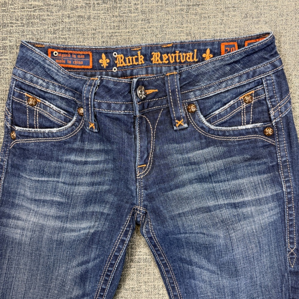 Rock Revival Jeans Womens 29 Gwen Bootcut Dark Wash Distressed Low Rise